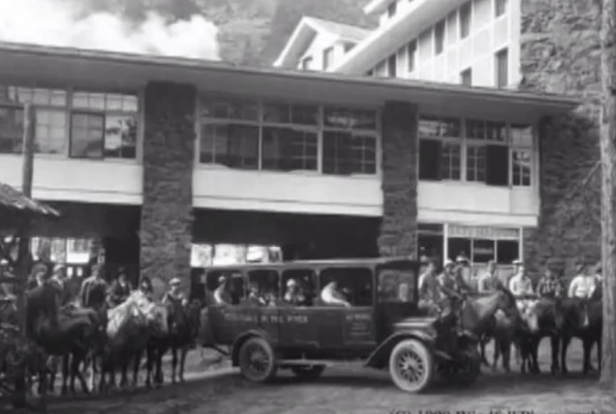 outside troutdale main lobby, circa 1920s