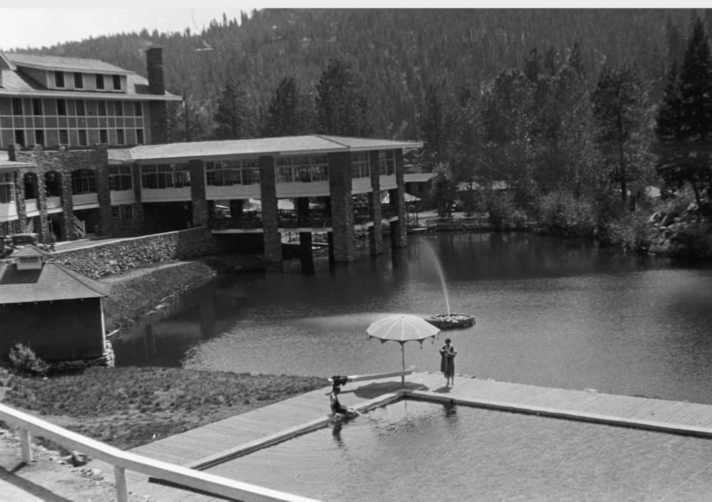 the hotel had a man-made pond and adjacent swimming pool